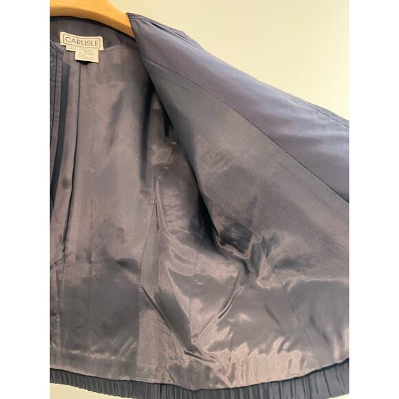 Carlisle Quilted Textured Jacket Zip Up Navy Blue Silk Blend Size 14 SG - Picture 8 of 11